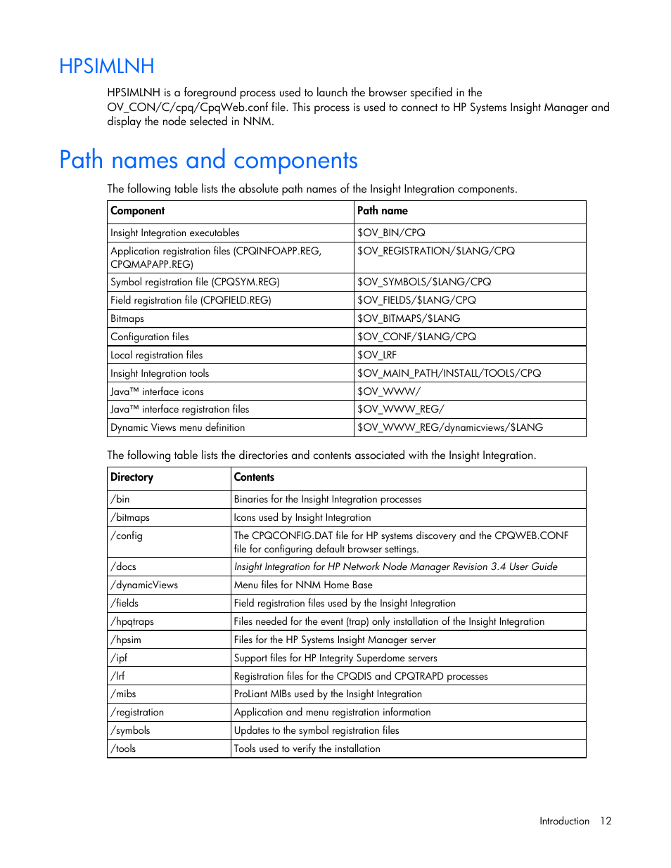 Hpsimlnh, Path names and components, Unix) | HP Remote Insight Lights-Out Edition II Board User Manual | Page 12 / 105