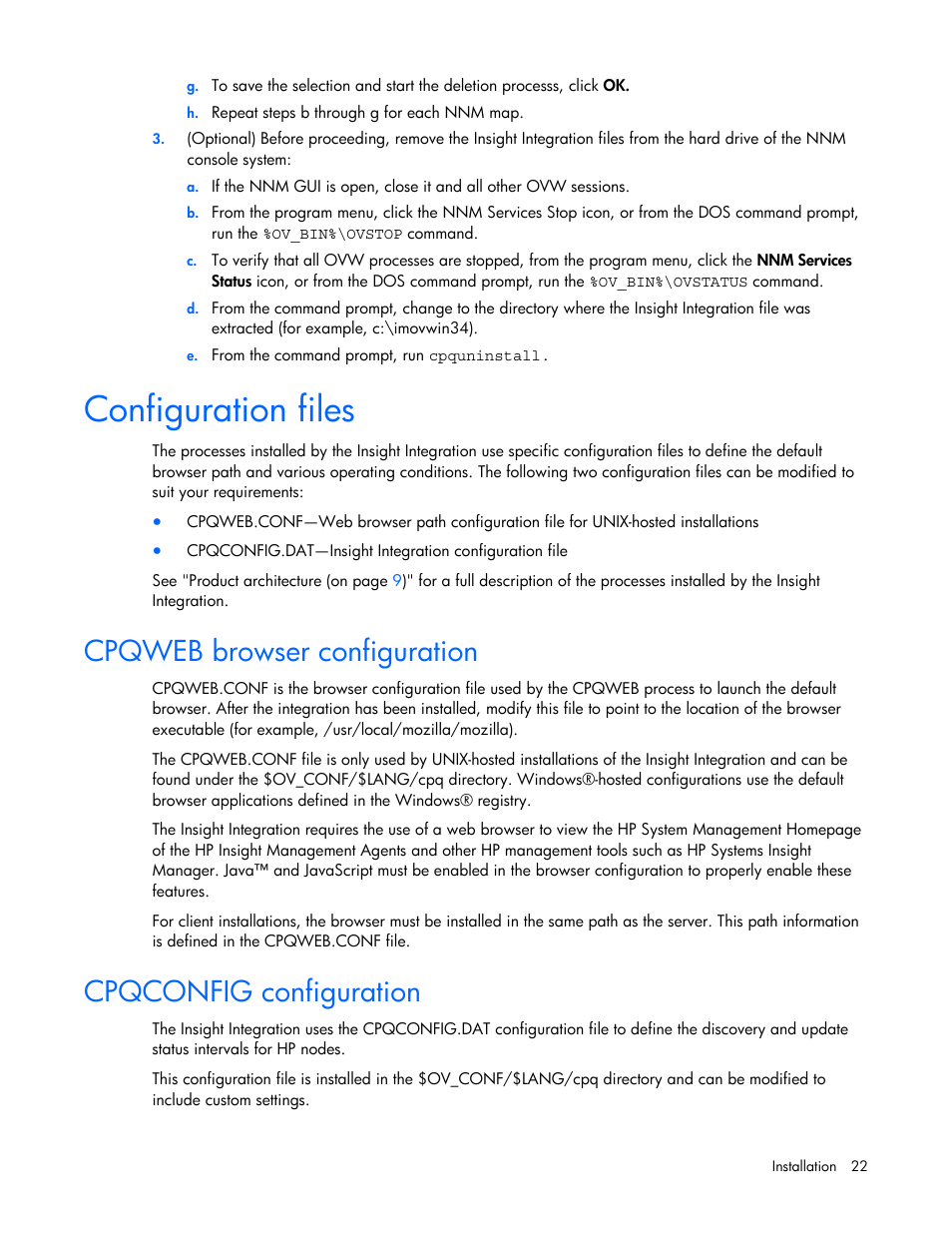 Configuration files, Cpqweb browser configuration, Cpqconfig configuration | HP Remote Insight Lights-Out Edition II Board User Manual | Page 22 / 105