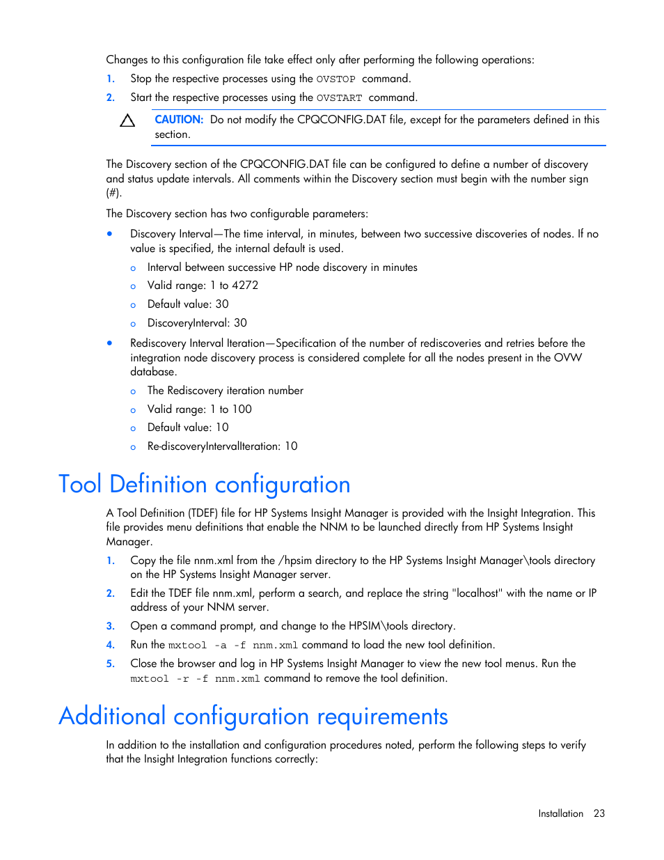 Tool definition configuration, Additional configuration requirements | HP Remote Insight Lights-Out Edition II Board User Manual | Page 23 / 105