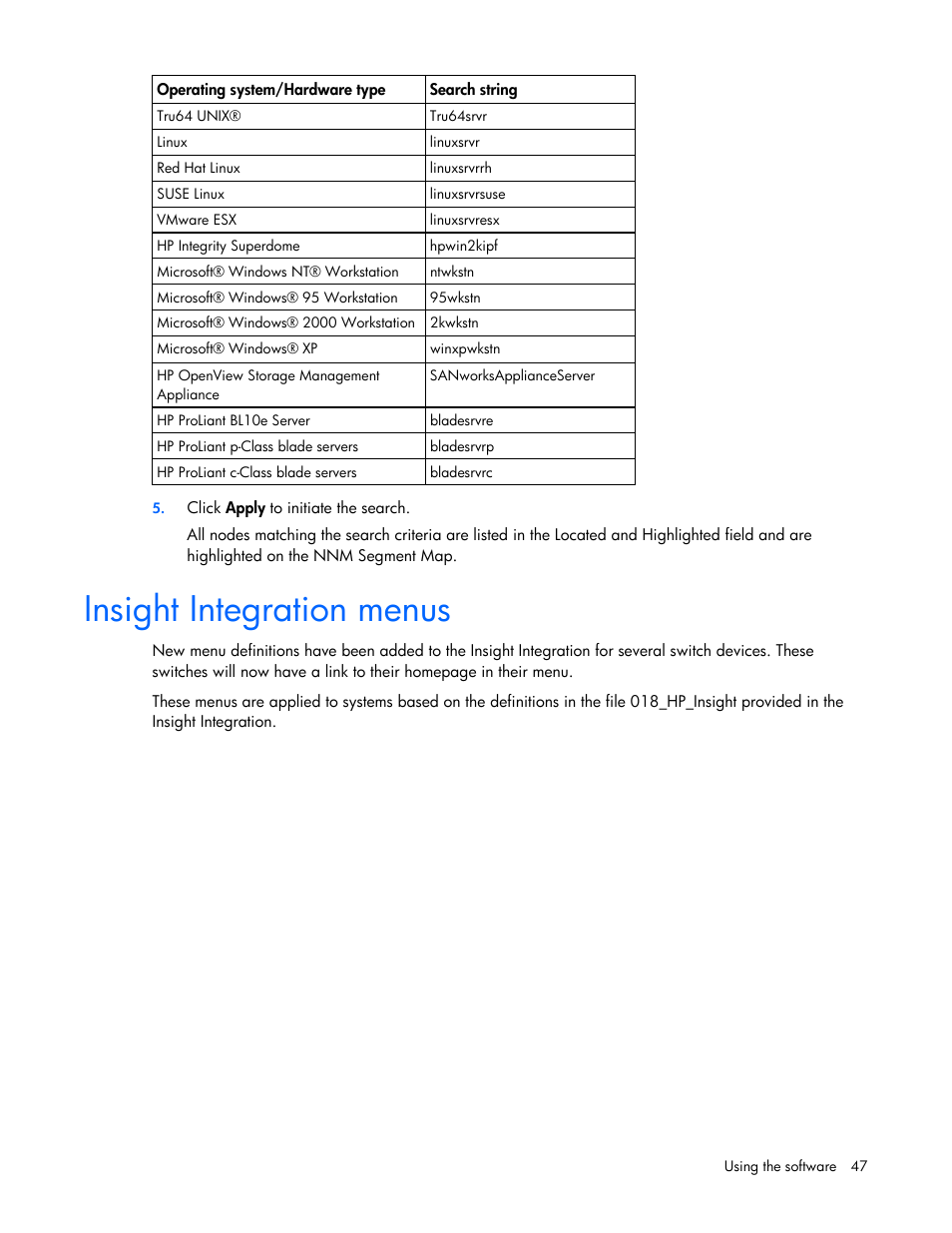 Insight integration menus | HP Remote Insight Lights-Out Edition II Board User Manual | Page 47 / 105