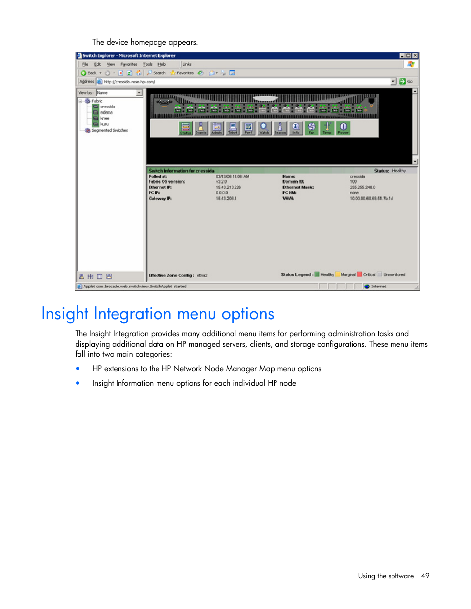 Insight integration menu options | HP Remote Insight Lights-Out Edition II Board User Manual | Page 49 / 105
