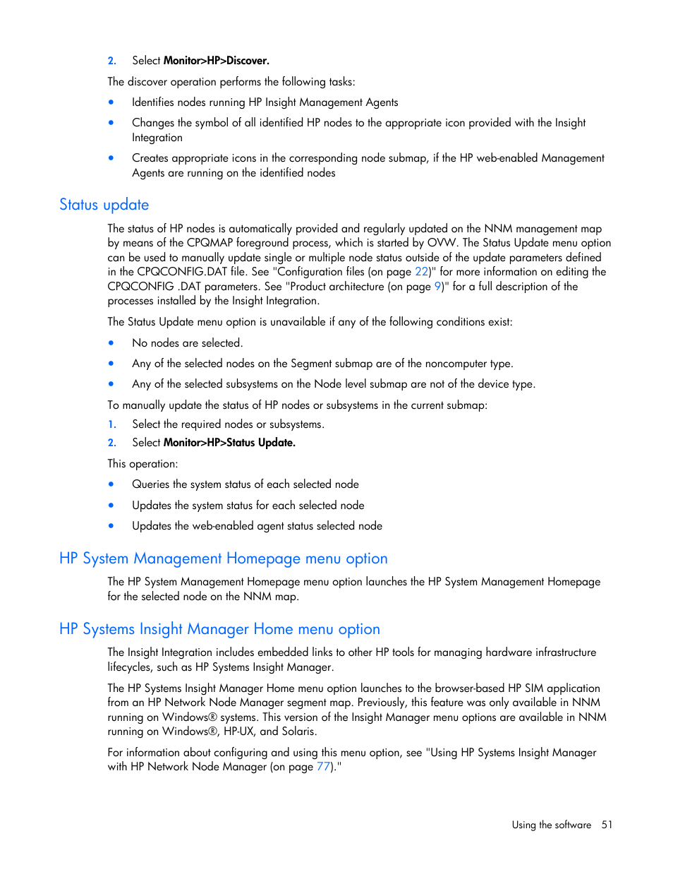 R home, Hp systems insight manager home menu option, Status update | Hp system management homepage menu option | HP Remote Insight Lights-Out Edition II Board User Manual | Page 51 / 105