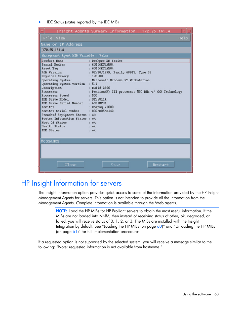Hp insight information for servers | HP Remote Insight Lights-Out Edition II Board User Manual | Page 63 / 105