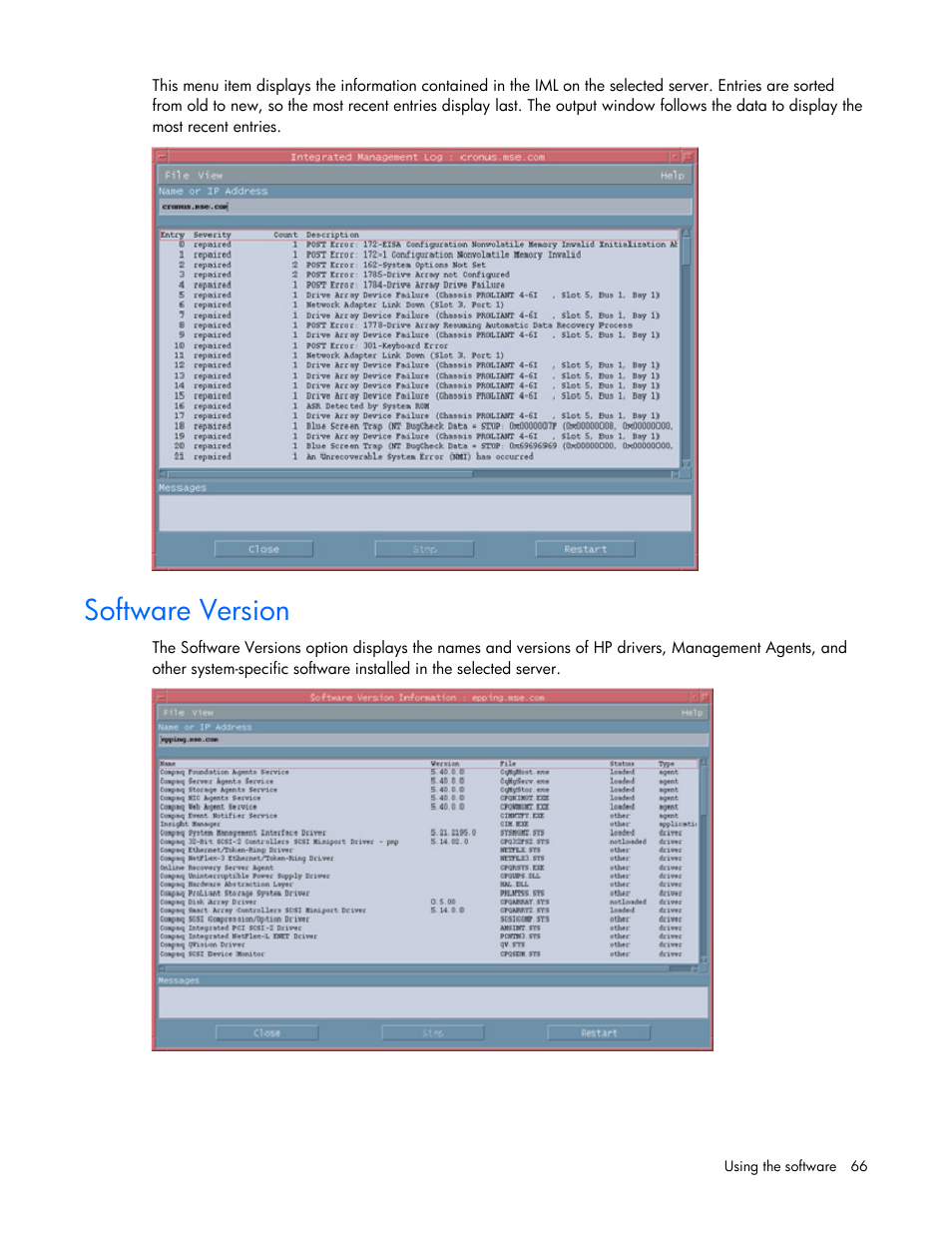 Software version | HP Remote Insight Lights-Out Edition II Board User Manual | Page 66 / 105