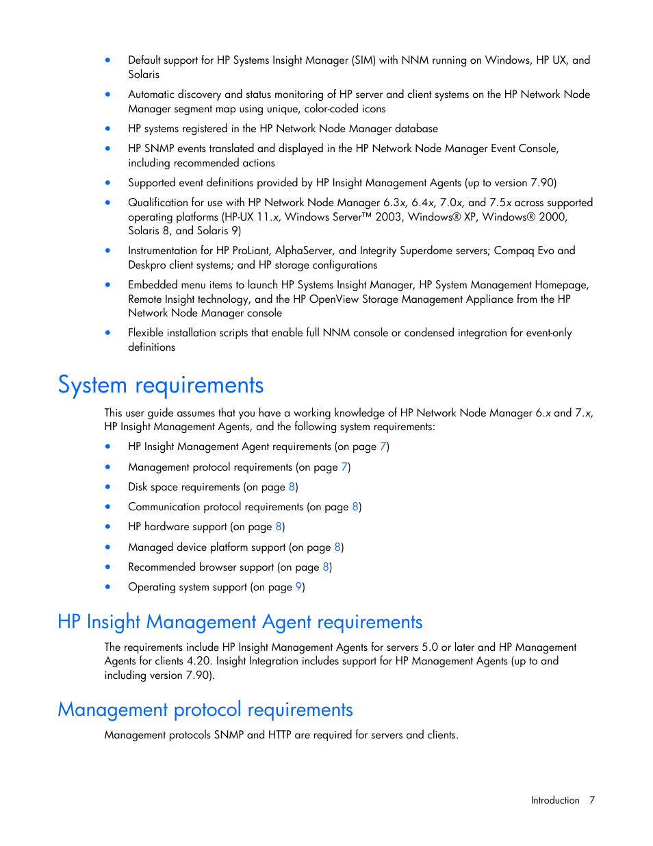 System requirements, Hp insight management agent requirements, Management protocol requirements | HP Remote Insight Lights-Out Edition II Board User Manual | Page 7 / 105