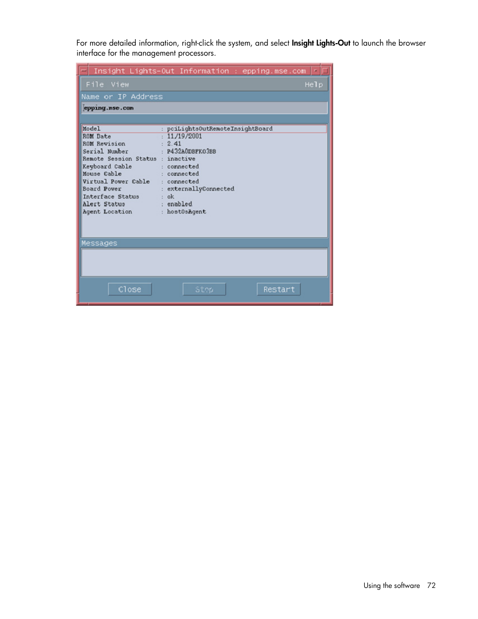 HP Remote Insight Lights-Out Edition II Board User Manual | Page 72 / 105