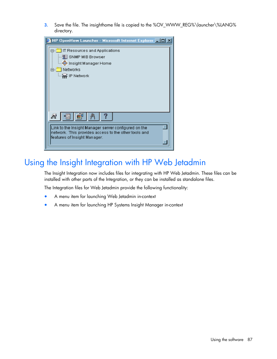 Using the insight integration with hp web jetadmin | HP Remote Insight Lights-Out Edition II Board User Manual | Page 87 / 105