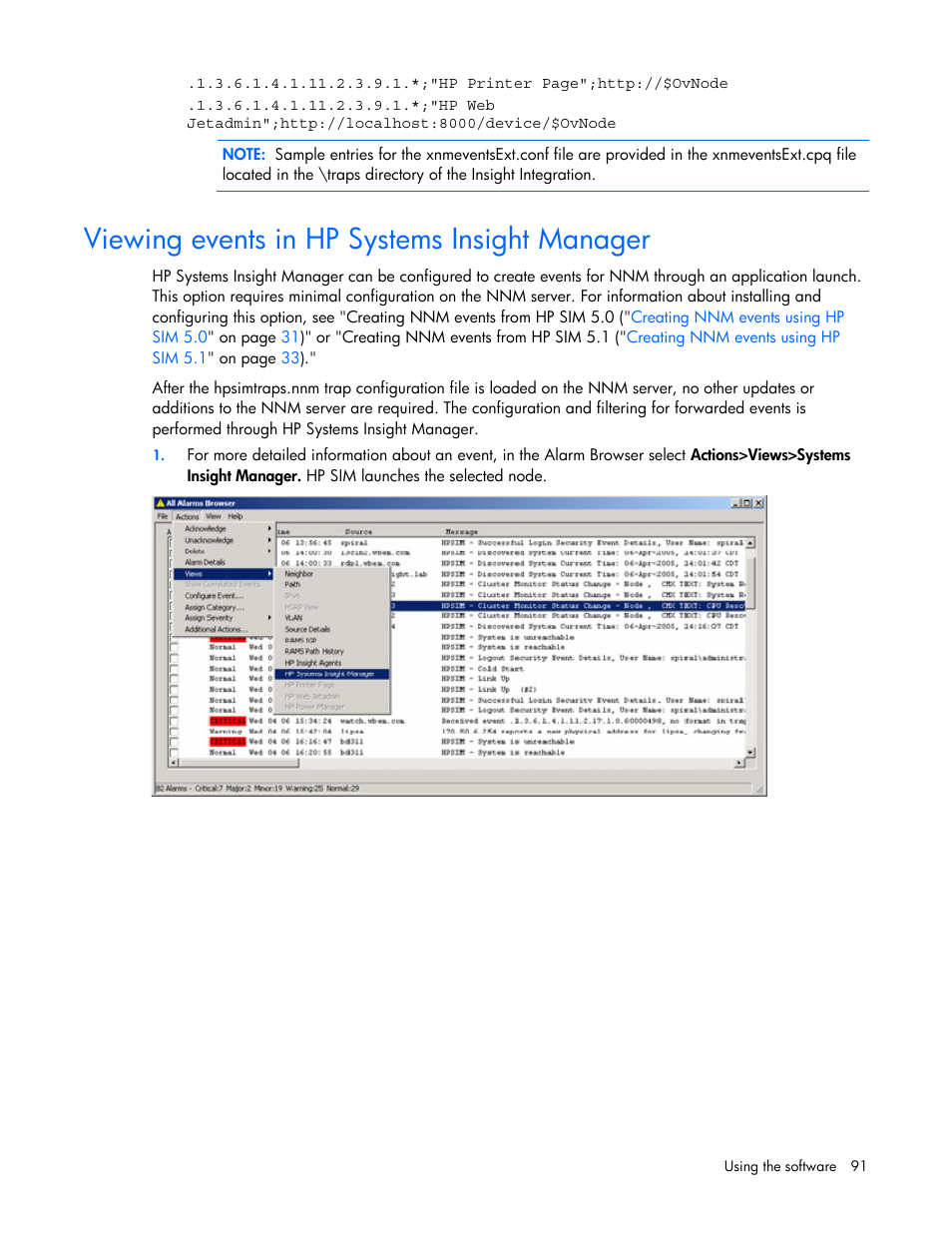 Viewing events in hp systems insight manager | HP Remote Insight Lights-Out Edition II Board User Manual | Page 91 / 105