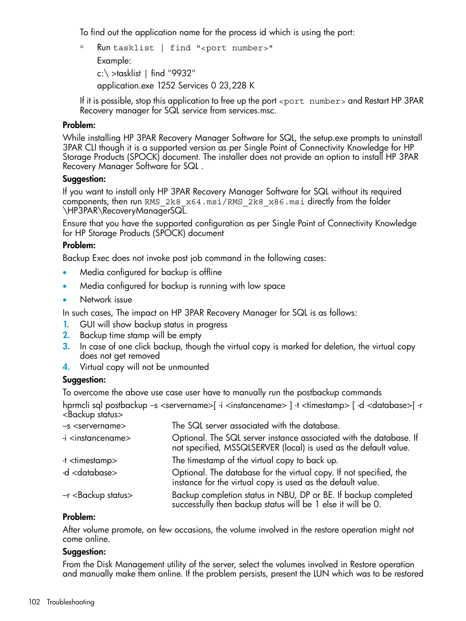 HP 3PAR Recovery Manager Software User Manual | Page 102 / 110