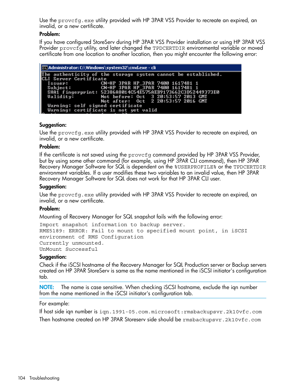 HP 3PAR Recovery Manager Software User Manual | Page 104 / 110