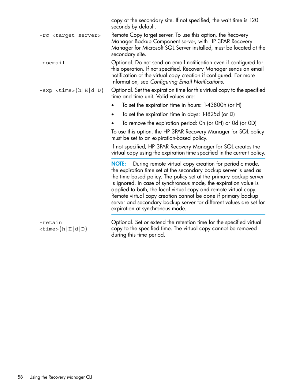 HP 3PAR Recovery Manager Software User Manual | Page 58 / 110