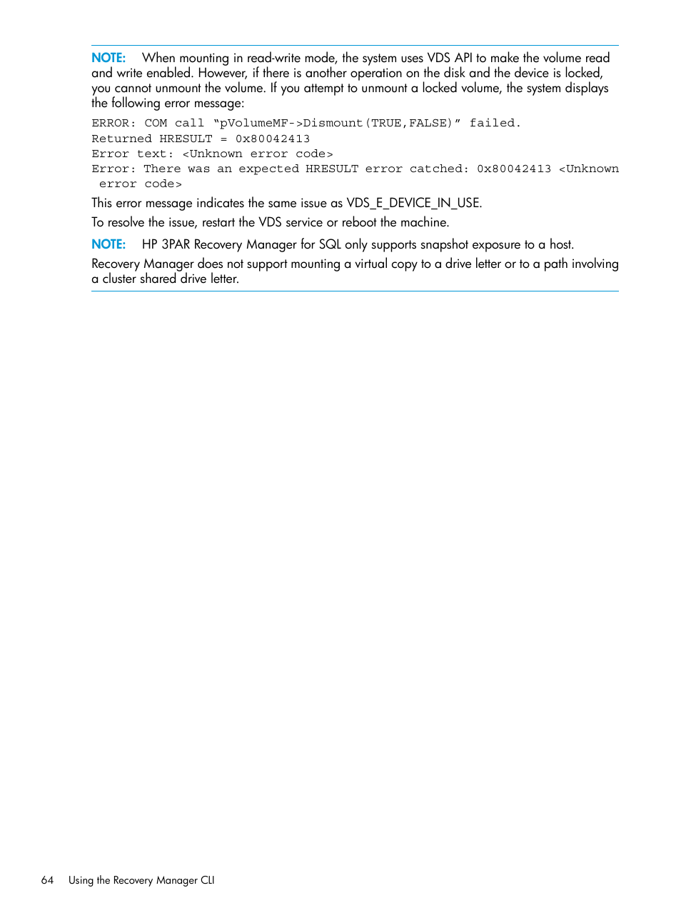 HP 3PAR Recovery Manager Software User Manual | Page 64 / 110