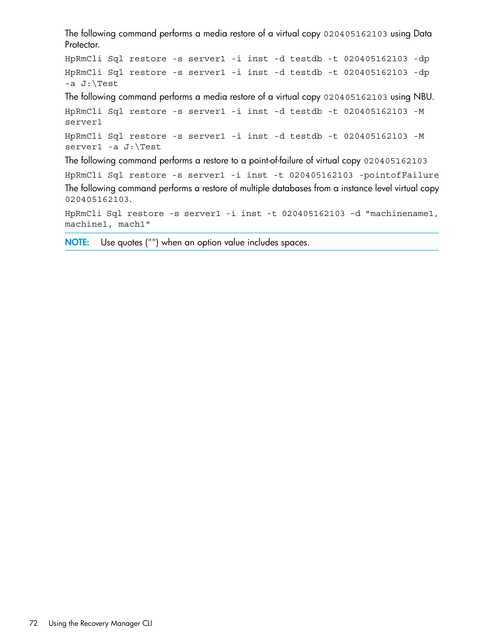 HP 3PAR Recovery Manager Software User Manual | Page 72 / 110