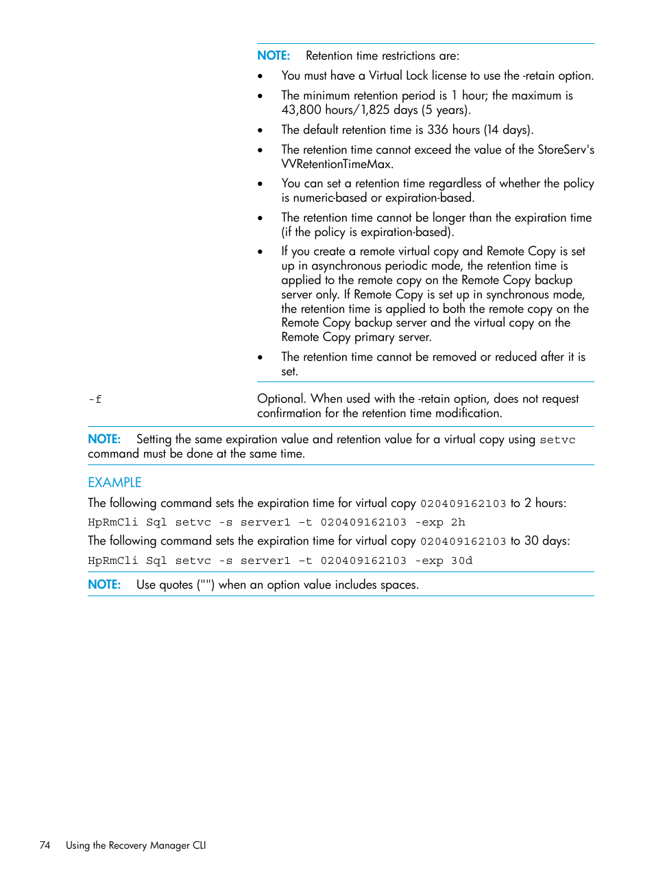 HP 3PAR Recovery Manager Software User Manual | Page 74 / 110