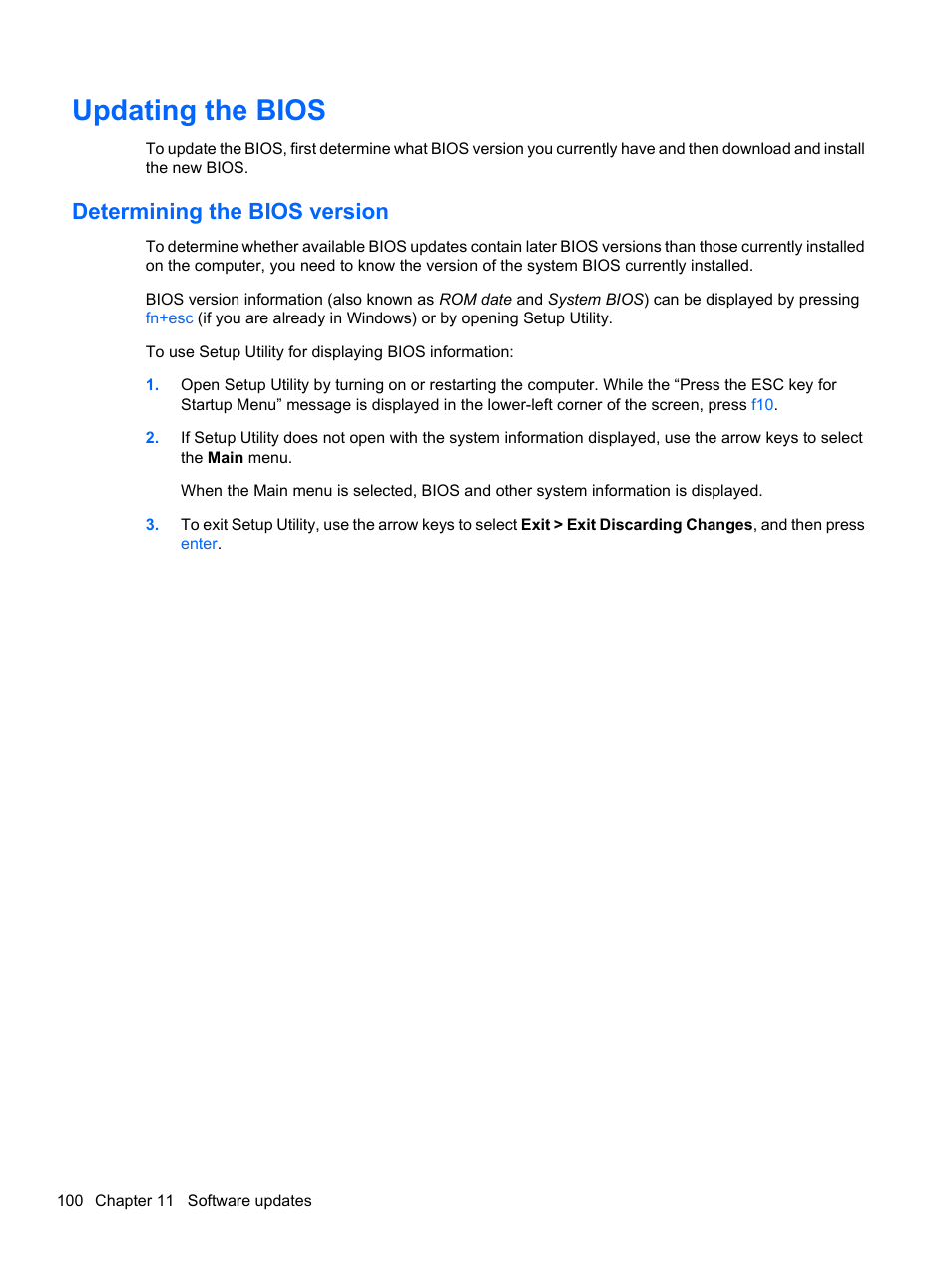 Updating the bios, Determining the bios version | HP Compaq Presario CQ42-152TU Notebook PC User Manual | Page 110 / 123