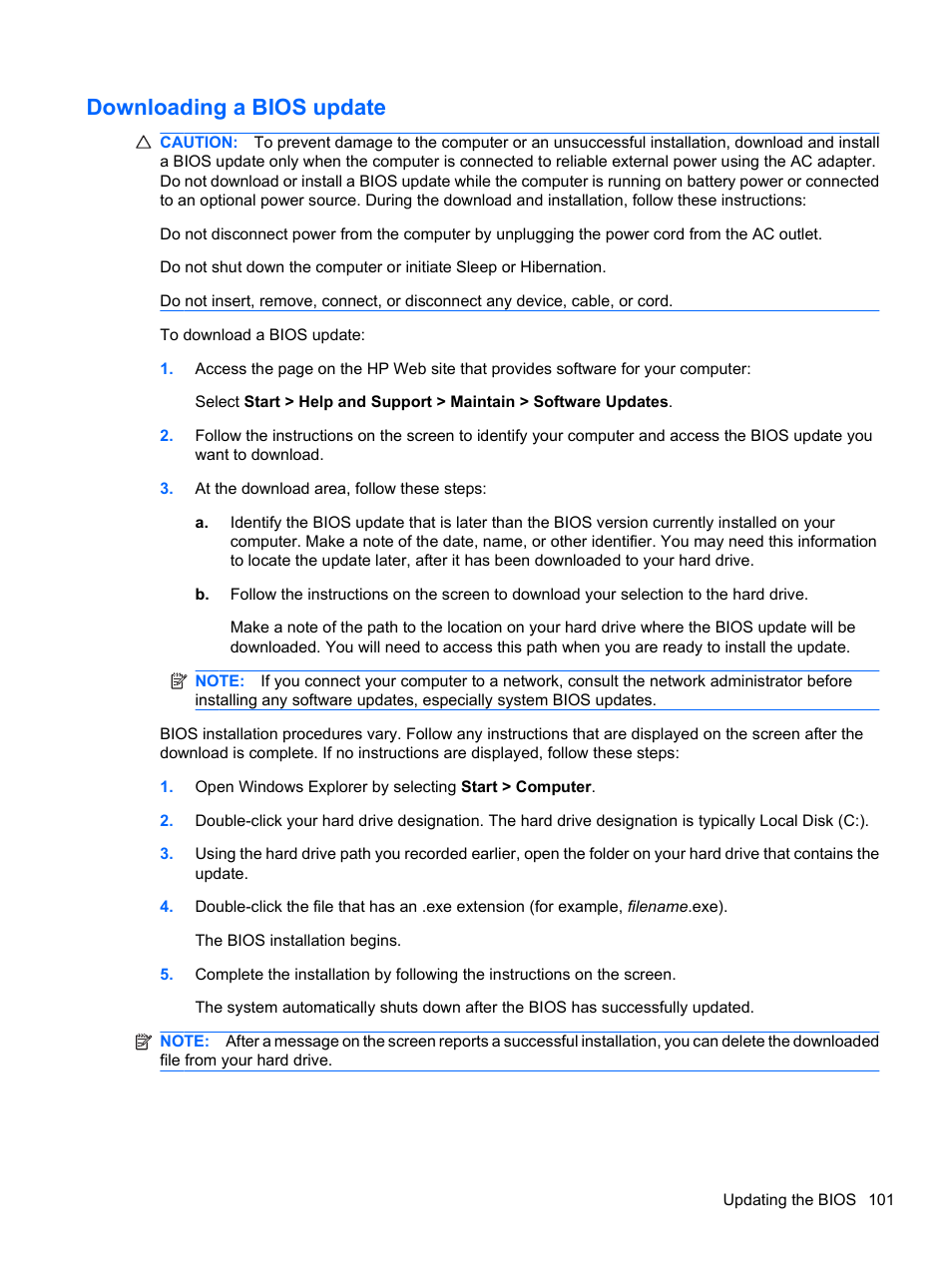 Downloading a bios update | HP Compaq Presario CQ42-152TU Notebook PC User Manual | Page 111 / 123