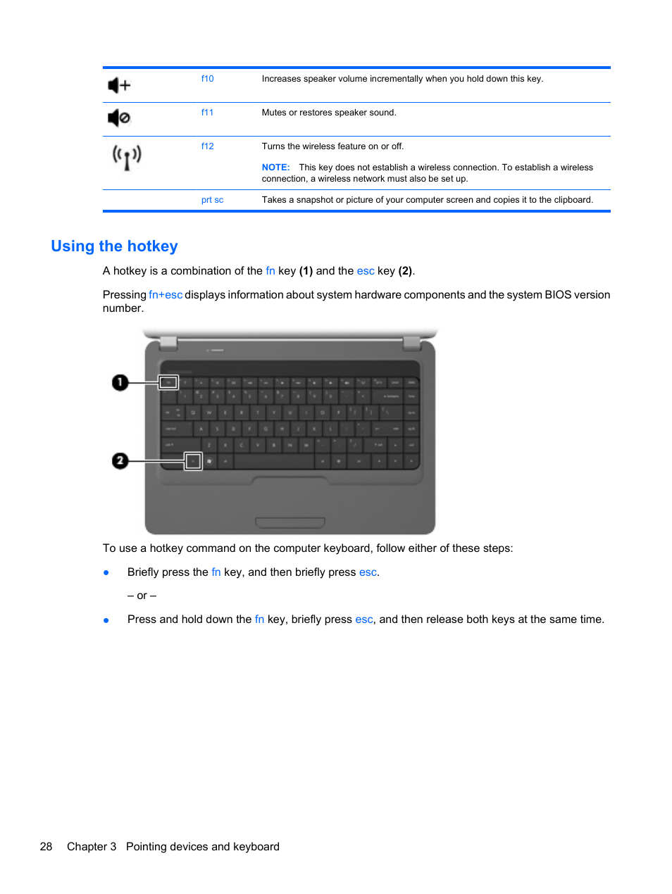 Using the hotkey | HP Compaq Presario CQ42-152TU Notebook PC User Manual | Page 38 / 123