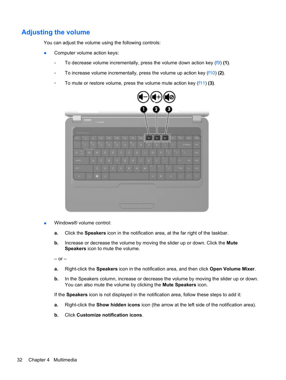Adjusting the volume | HP Compaq Presario CQ42-152TU Notebook PC User Manual | Page 42 / 123