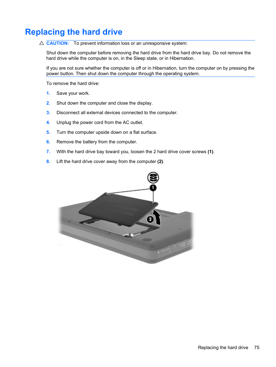 Replacing the hard drive | HP Compaq Presario CQ42-152TU Notebook PC User Manual | Page 85 / 123