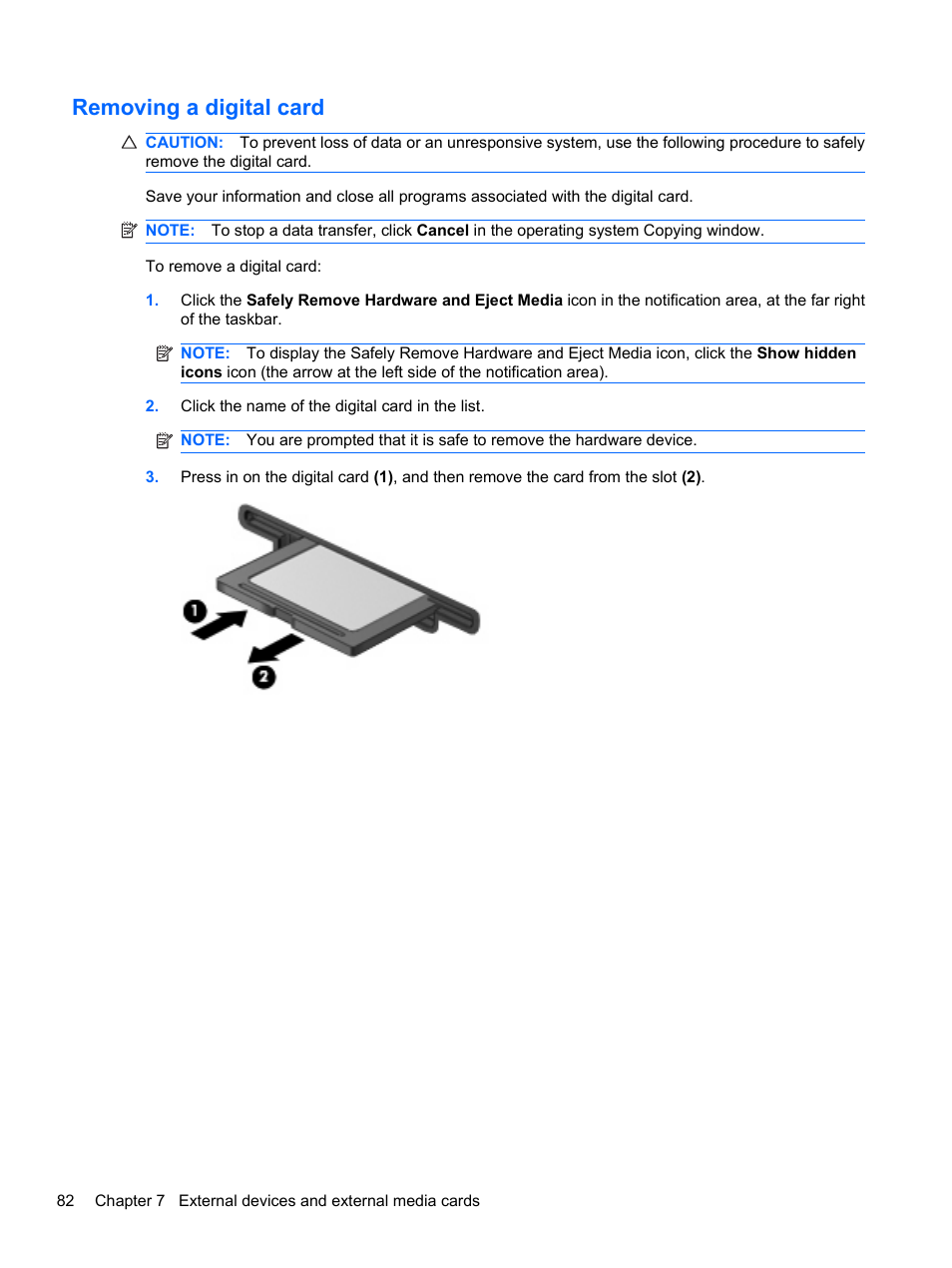 Removing a digital card | HP Compaq Presario CQ42-152TU Notebook PC User Manual | Page 92 / 123