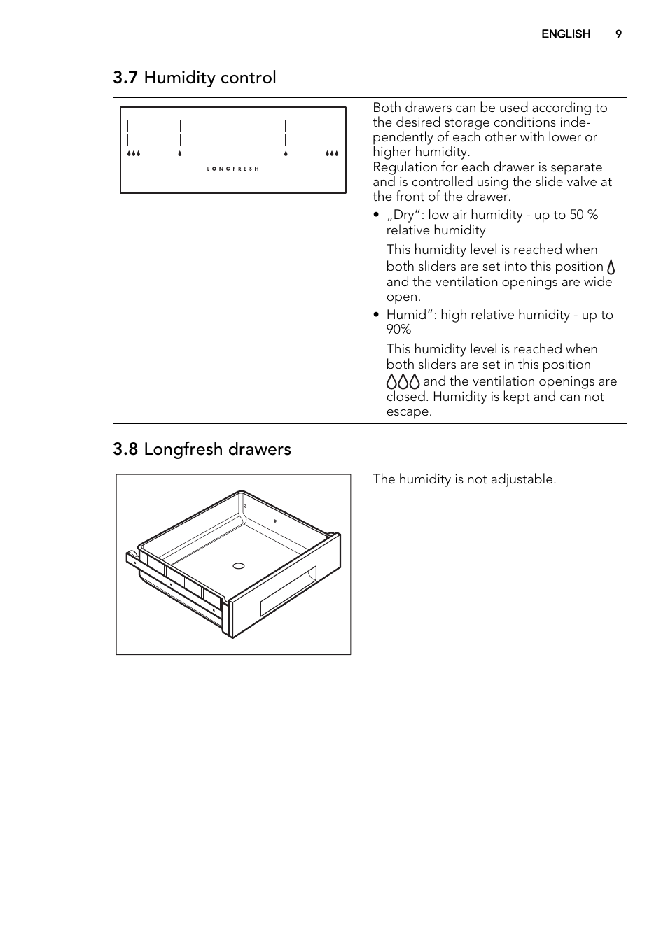 7 humidity control, 8 longfresh drawers | AEG S93000KZM0 User Manual | Page 9 / 80