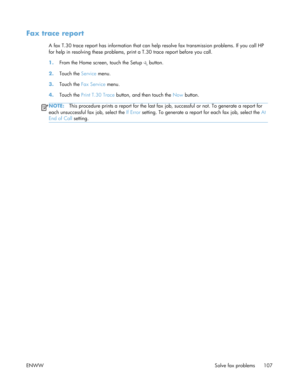 Fax trace report | HP LaserJet Pro 200 color MFP M276nw User Manual | Page 123 / 238