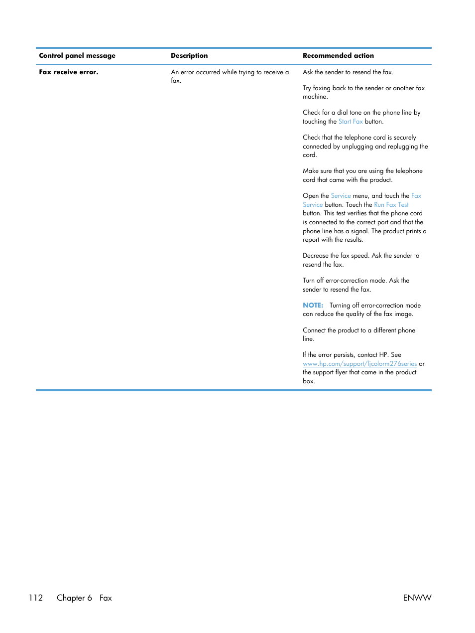 112 chapter 6 fax enww | HP LaserJet Pro 200 color MFP M276nw User Manual | Page 128 / 238