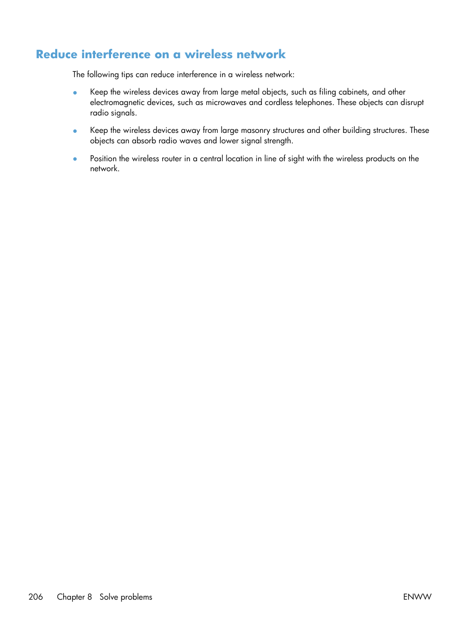 Reduce interference on a wireless network | HP LaserJet Pro 200 color MFP M276nw User Manual | Page 222 / 238