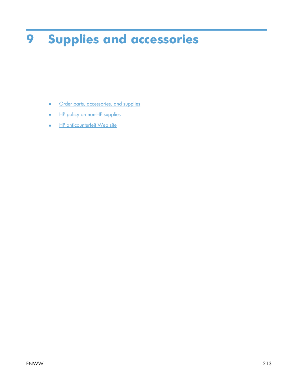 Supplies and accessories, 9 supplies and accessories | HP LaserJet Pro 200 color MFP M276nw User Manual | Page 229 / 238
