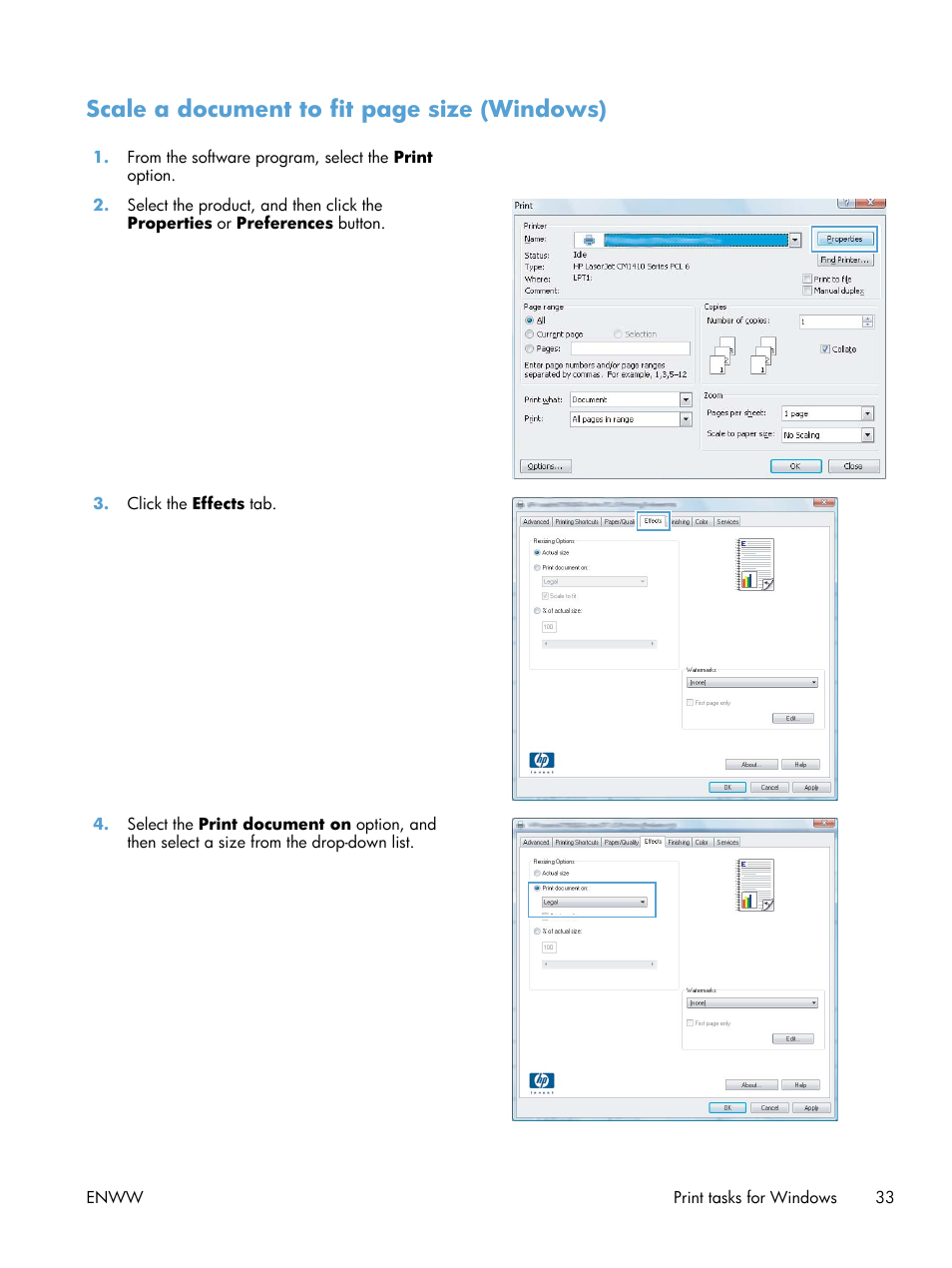 Scale a document to fit page size (windows) | HP LaserJet Pro 200 color MFP M276nw User Manual | Page 49 / 238