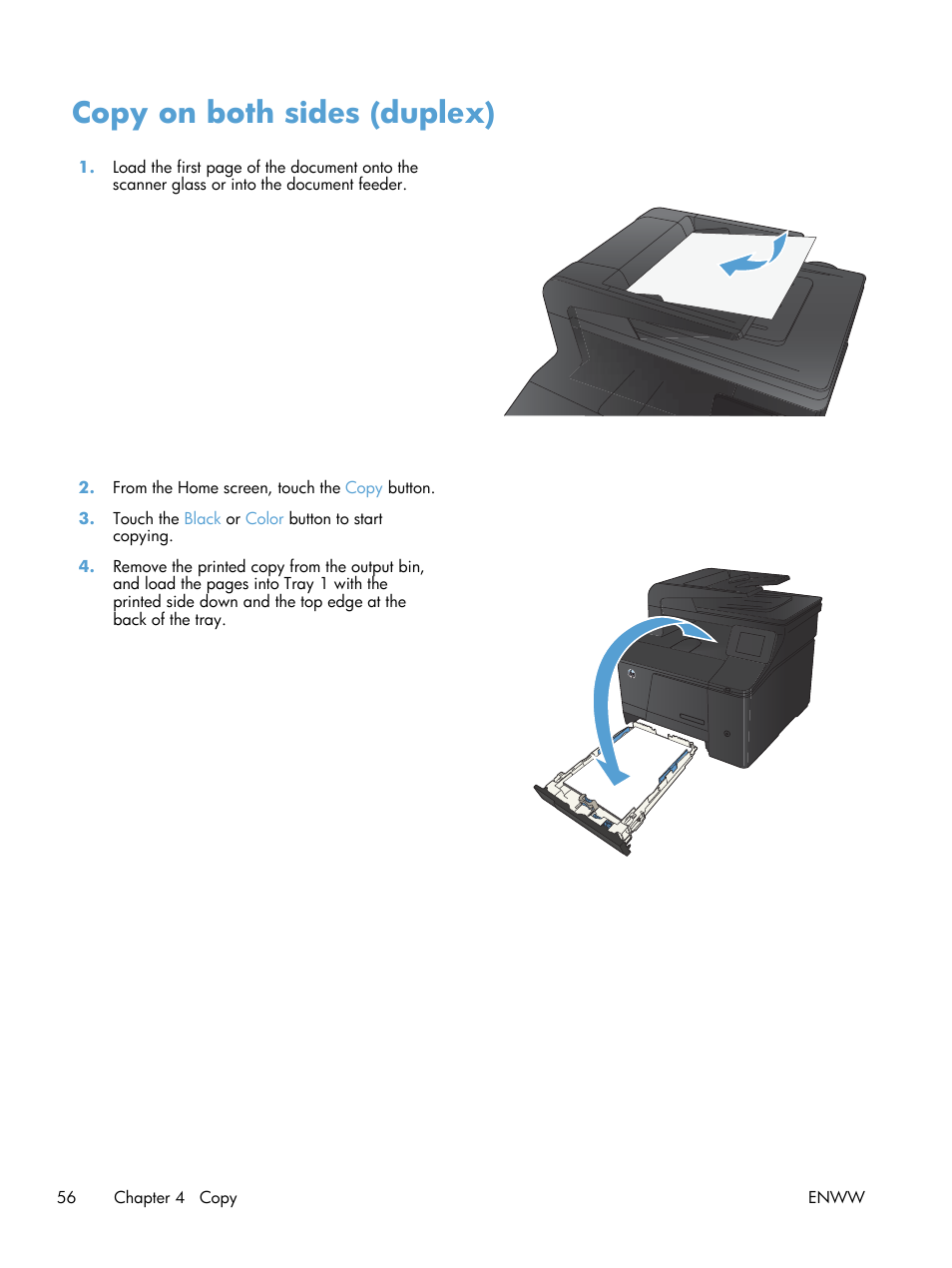Copy on both sides (duplex) | HP LaserJet Pro 200 color MFP M276nw User Manual | Page 72 / 238