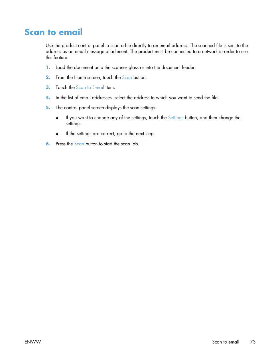 Scan to email | HP LaserJet Pro 200 color MFP M276nw User Manual | Page 89 / 238