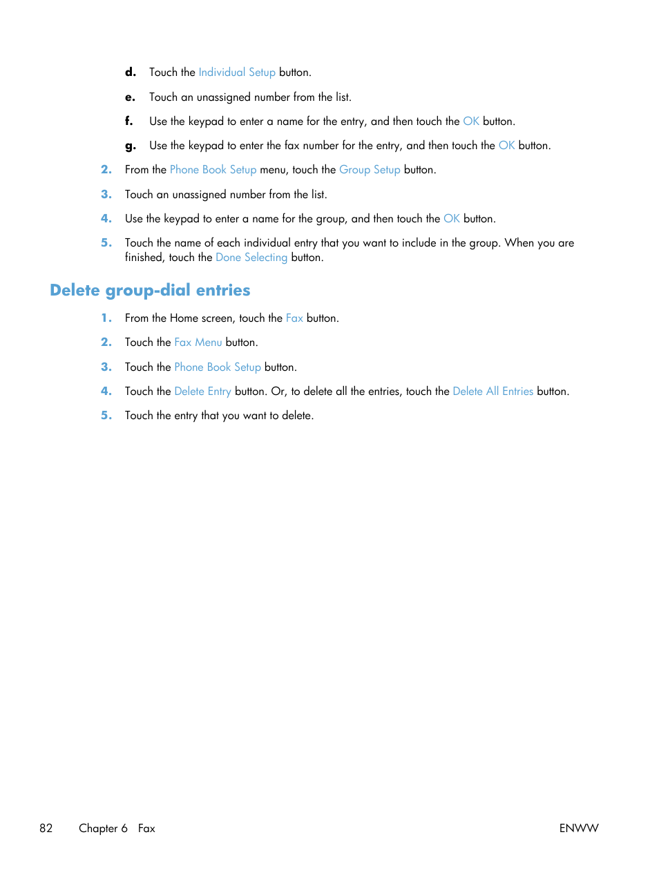 Delete group-dial entries | HP LaserJet Pro 200 color MFP M276nw User Manual | Page 98 / 238