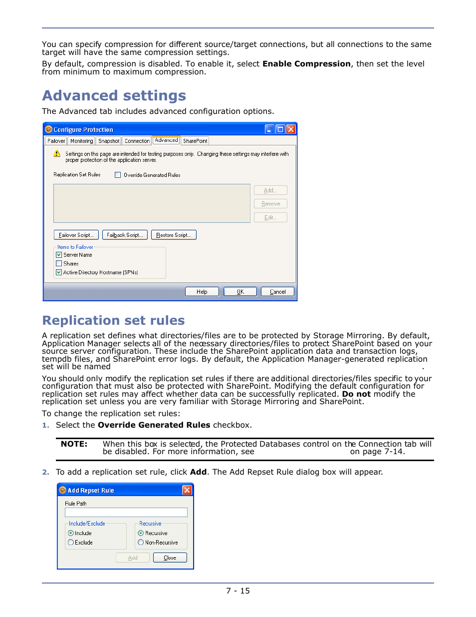 Advanced settings, Replication set rules, Advanced settings -15 | Replication set rules -15 | HP Storage Mirroring V4.5 Software User Manual | Page 101 / 163