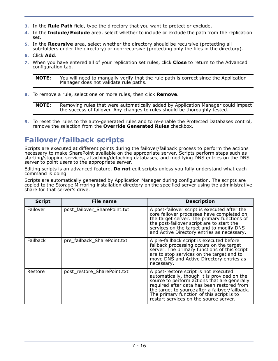 Failover/failback scripts, Failover/failback scripts -16 | HP Storage Mirroring V4.5 Software User Manual | Page 102 / 163