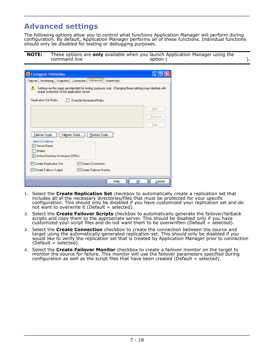 Advanced settings, Advanced settings -18 | HP Storage Mirroring V4.5 Software User Manual | Page 104 / 163