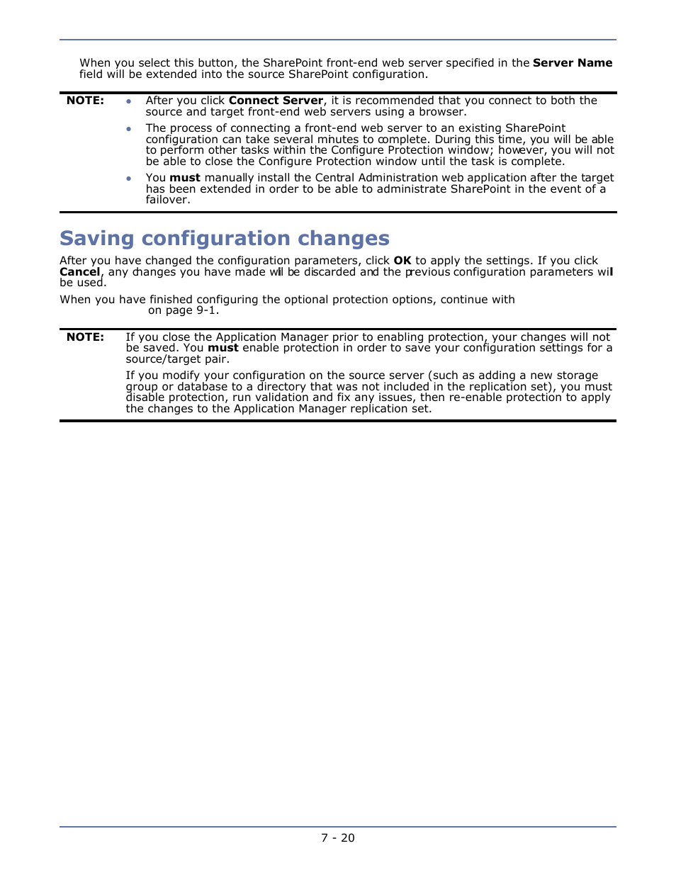 Saving configuration changes, Saving configuration changes -20 | HP Storage Mirroring V4.5 Software User Manual | Page 106 / 163