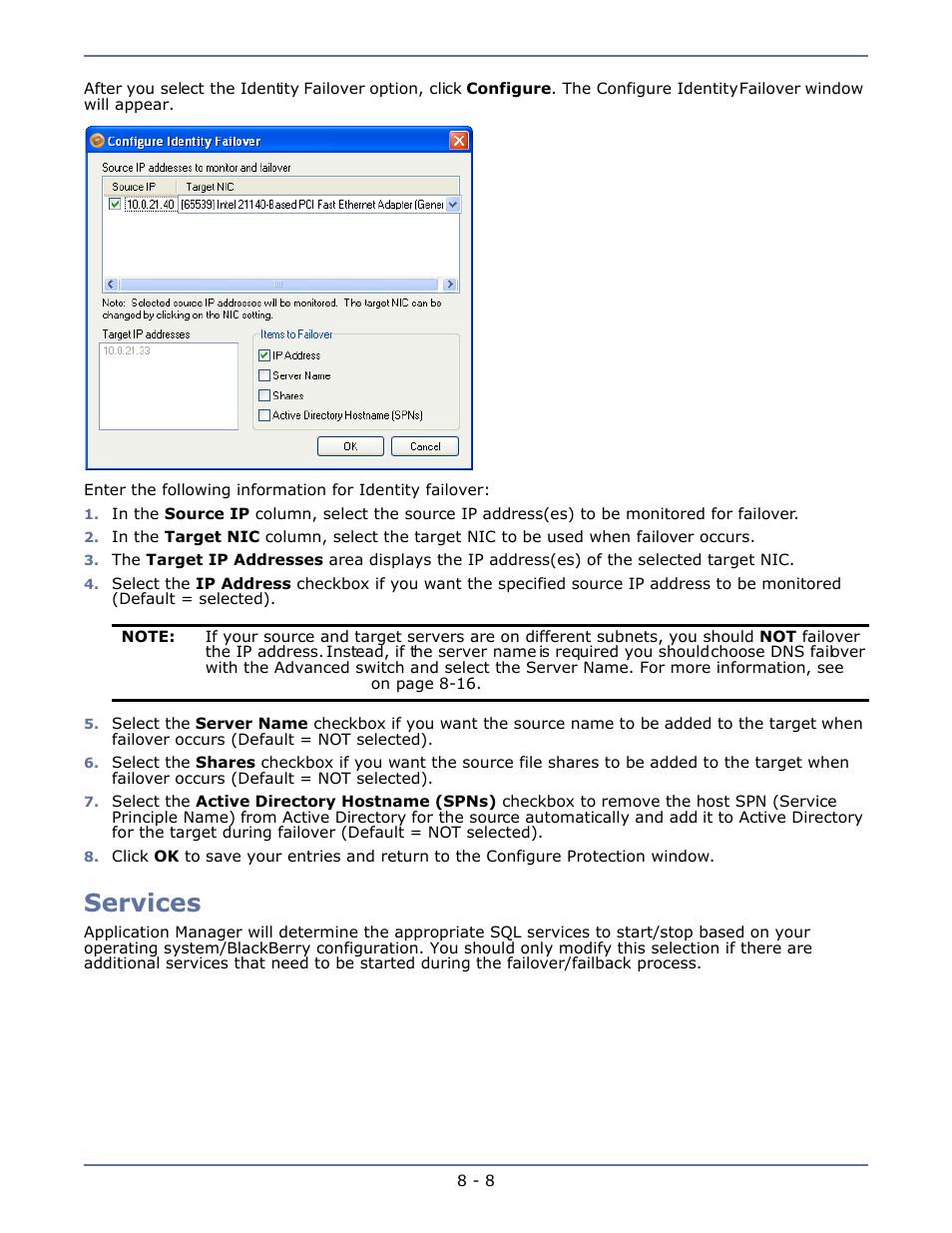 Services, Services -8 | HP Storage Mirroring V4.5 Software User Manual | Page 114 / 163