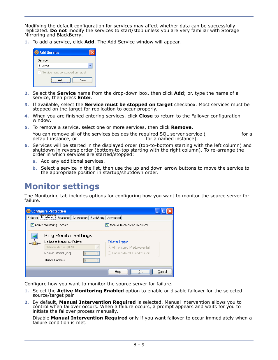Monitor settings, Monitor settings -9 | HP Storage Mirroring V4.5 Software User Manual | Page 115 / 163