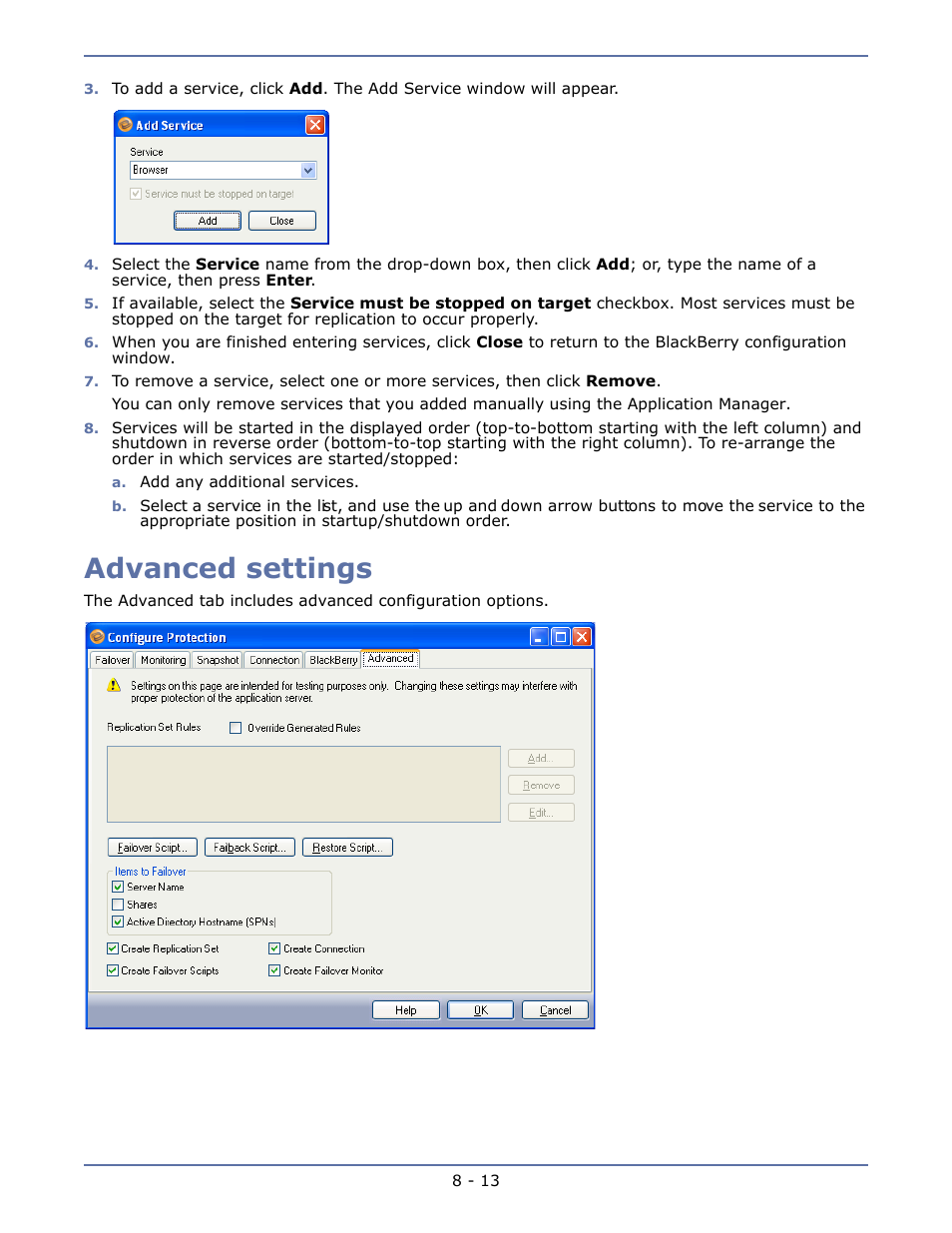 Advanced settings, Advanced settings -13 | HP Storage Mirroring V4.5 Software User Manual | Page 119 / 163