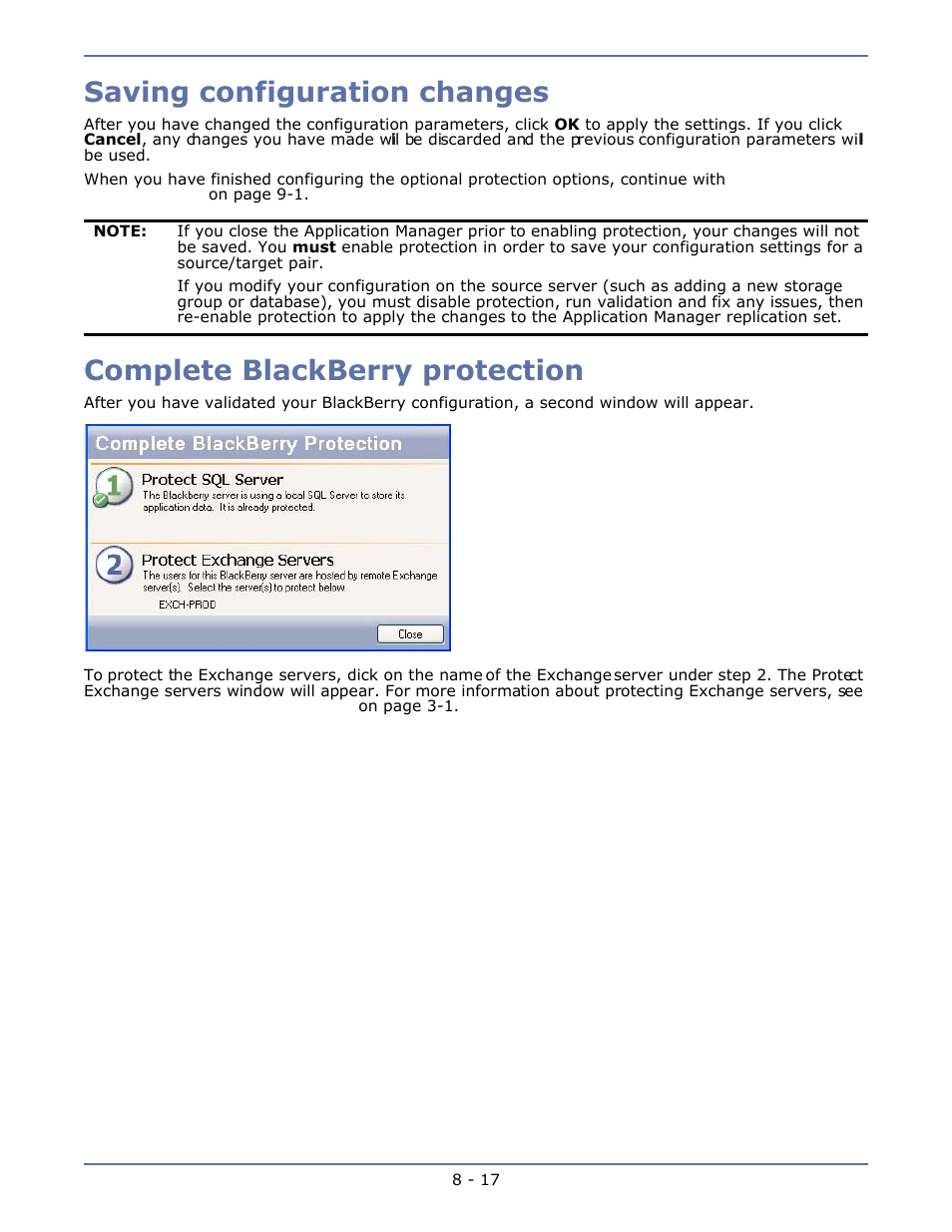 Saving configuration changes, Complete blackberry protection | HP Storage Mirroring V4.5 Software User Manual | Page 123 / 163