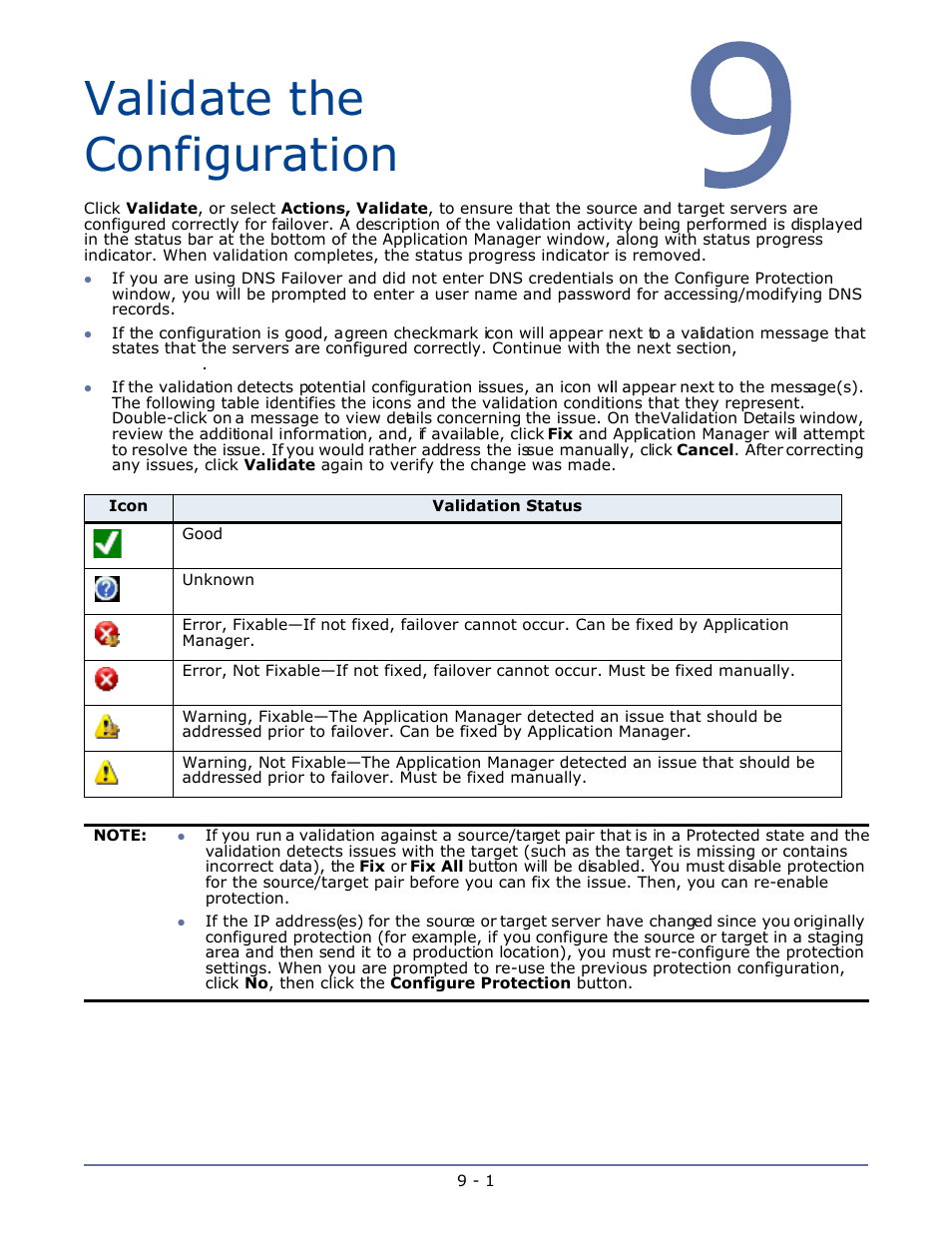 Validate the configuration, Chapter 9 validate the configuration -1 | HP Storage Mirroring V4.5 Software User Manual | Page 124 / 163