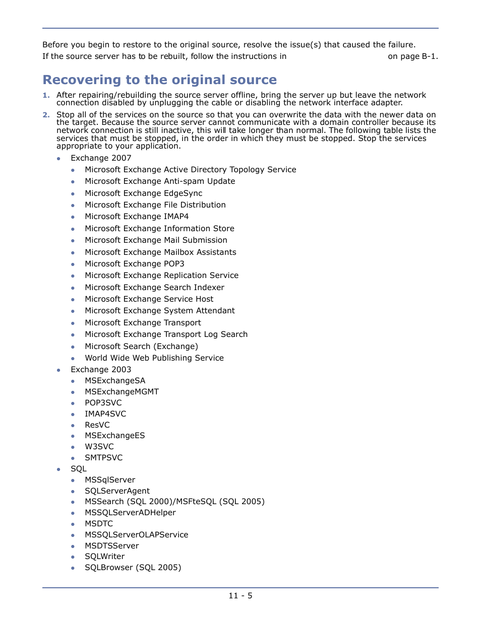 Recovering to the original source, Recovering to the original source -5 | HP Storage Mirroring V4.5 Software User Manual | Page 137 / 163