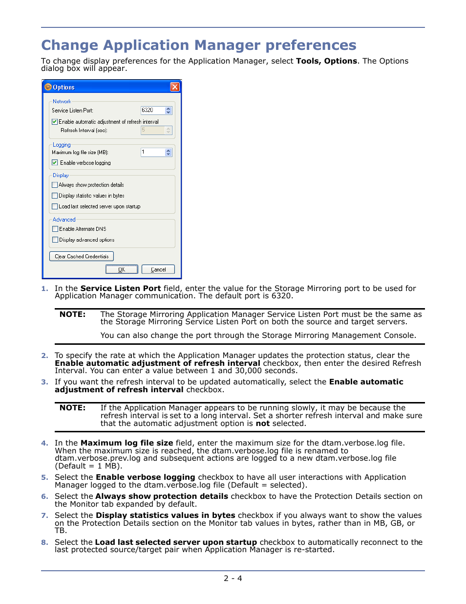 Change application manager preferences, Change application manager preferences -4 | HP Storage Mirroring V4.5 Software User Manual | Page 21 / 163