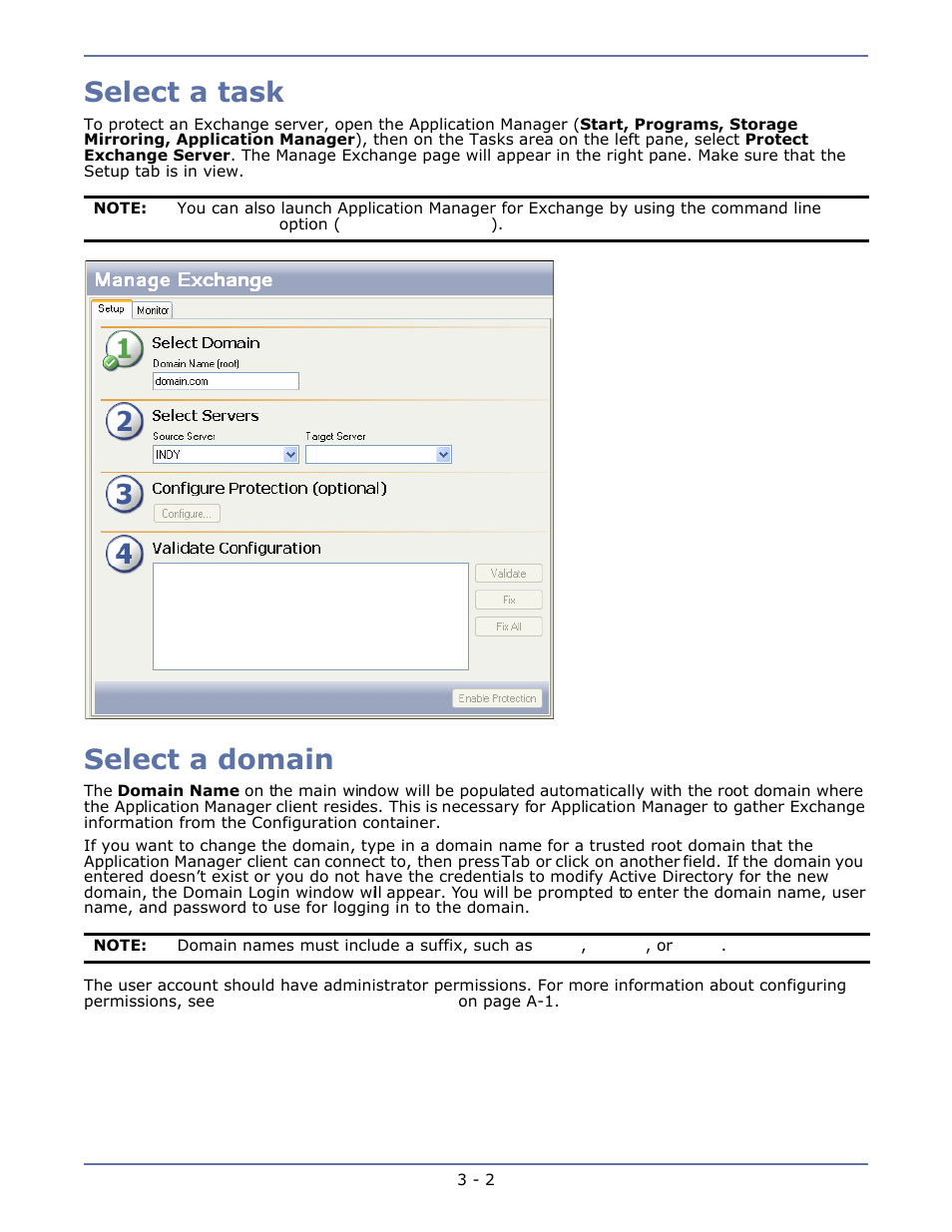 Select a task, Select a domain, Select a task -2 select a domain -2 | HP Storage Mirroring V4.5 Software User Manual | Page 24 / 163