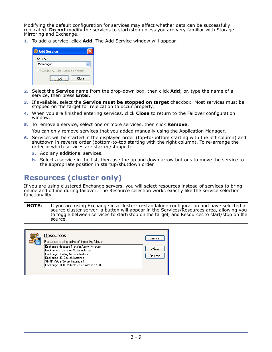 Resources (cluster only), Resources (cluster only) -9 | HP Storage Mirroring V4.5 Software User Manual | Page 31 / 163