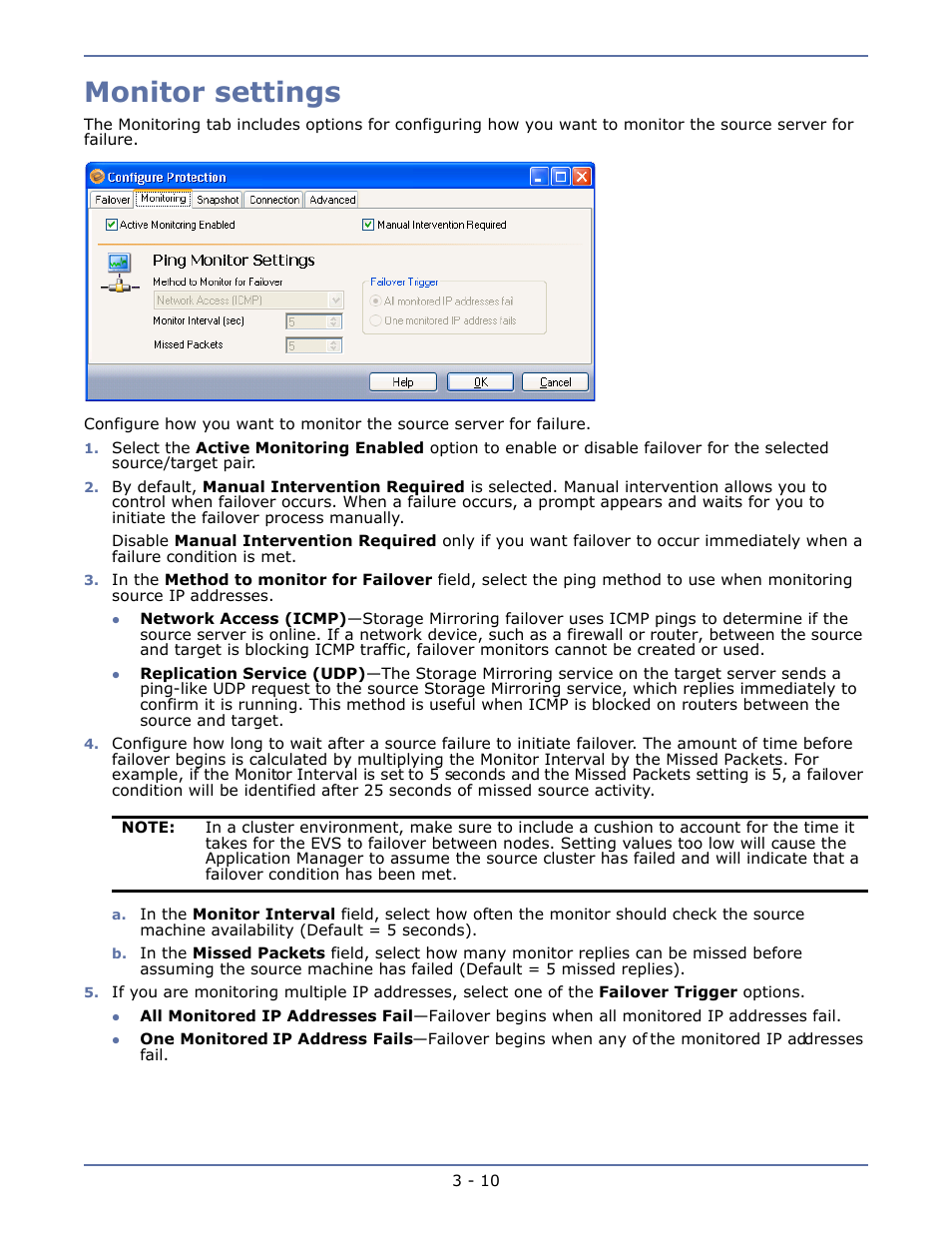 Monitor settings, Monitor settings -10 | HP Storage Mirroring V4.5 Software User Manual | Page 32 / 163