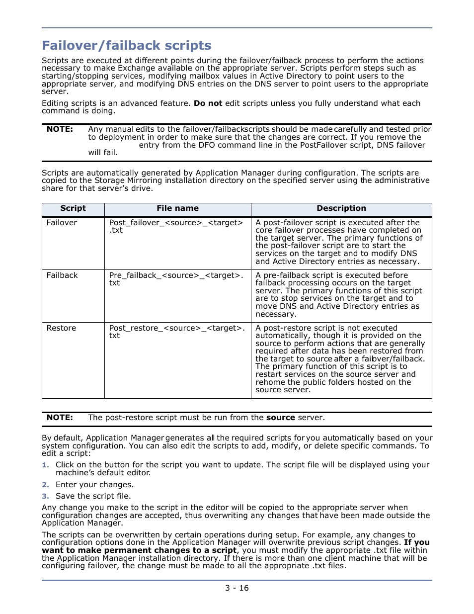 Failover/failback scripts, Failover/failback scripts -16 | HP Storage Mirroring V4.5 Software User Manual | Page 38 / 163