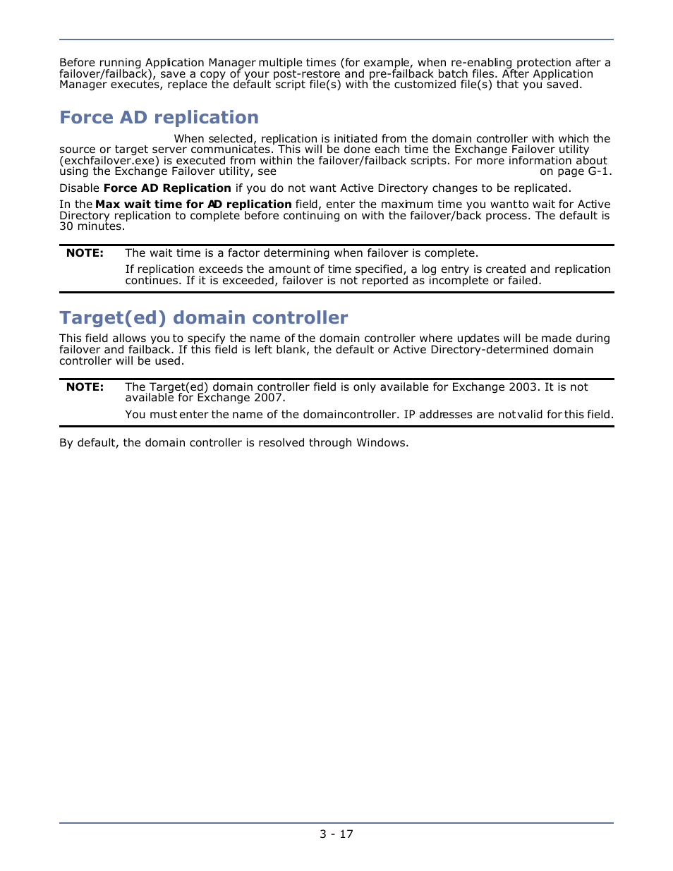 Force ad replication, Target(ed) domain controller, Force ad replication -17 | Target(ed) domain controller -17 | HP Storage Mirroring V4.5 Software User Manual | Page 39 / 163