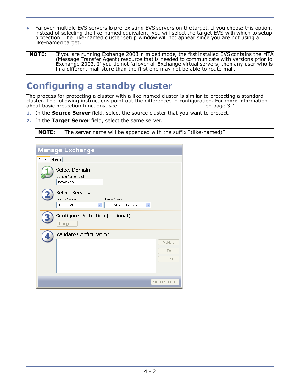 Configuring a standby cluster, Configuring a standby cluster -2 | HP Storage Mirroring V4.5 Software User Manual | Page 43 / 163